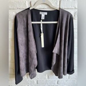 Kenar-Black and Gray Faux-Suede Drape-Front Jacket (NWT)